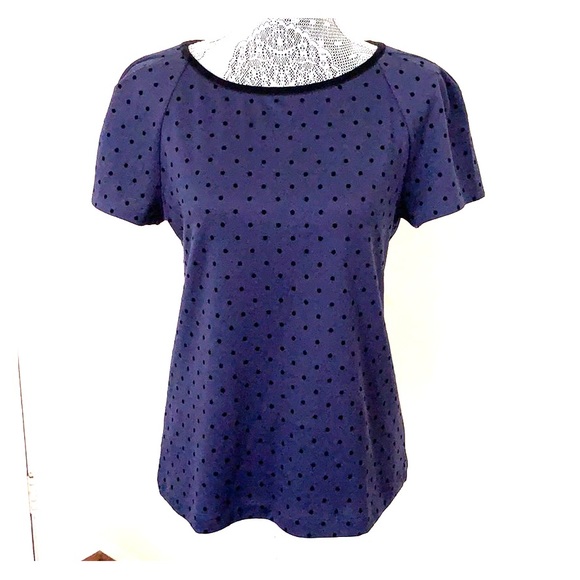 Loft Navy Blue Top with Polka Dots - Picture 1 of 8
